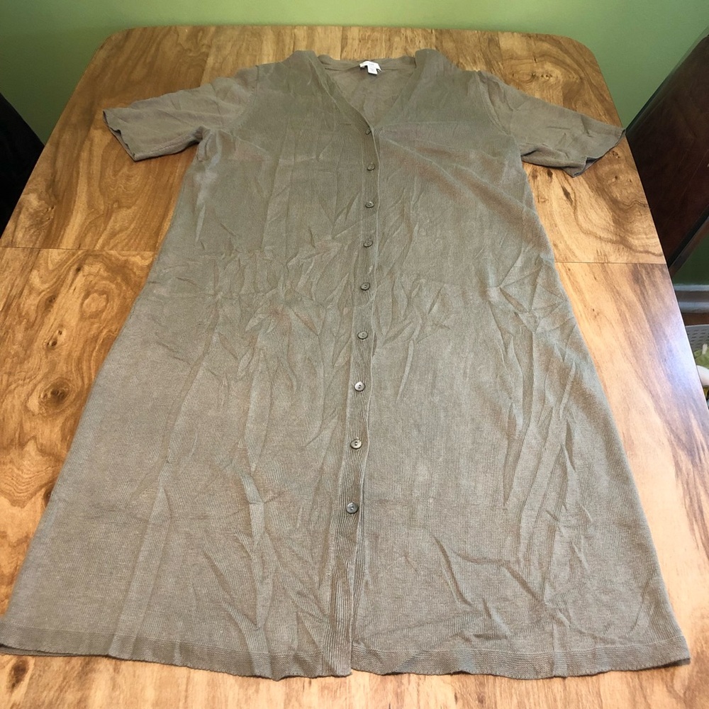 J Jill Linen Blend Green Grey Button Up Knit Long Cardigan Womens XL Petite